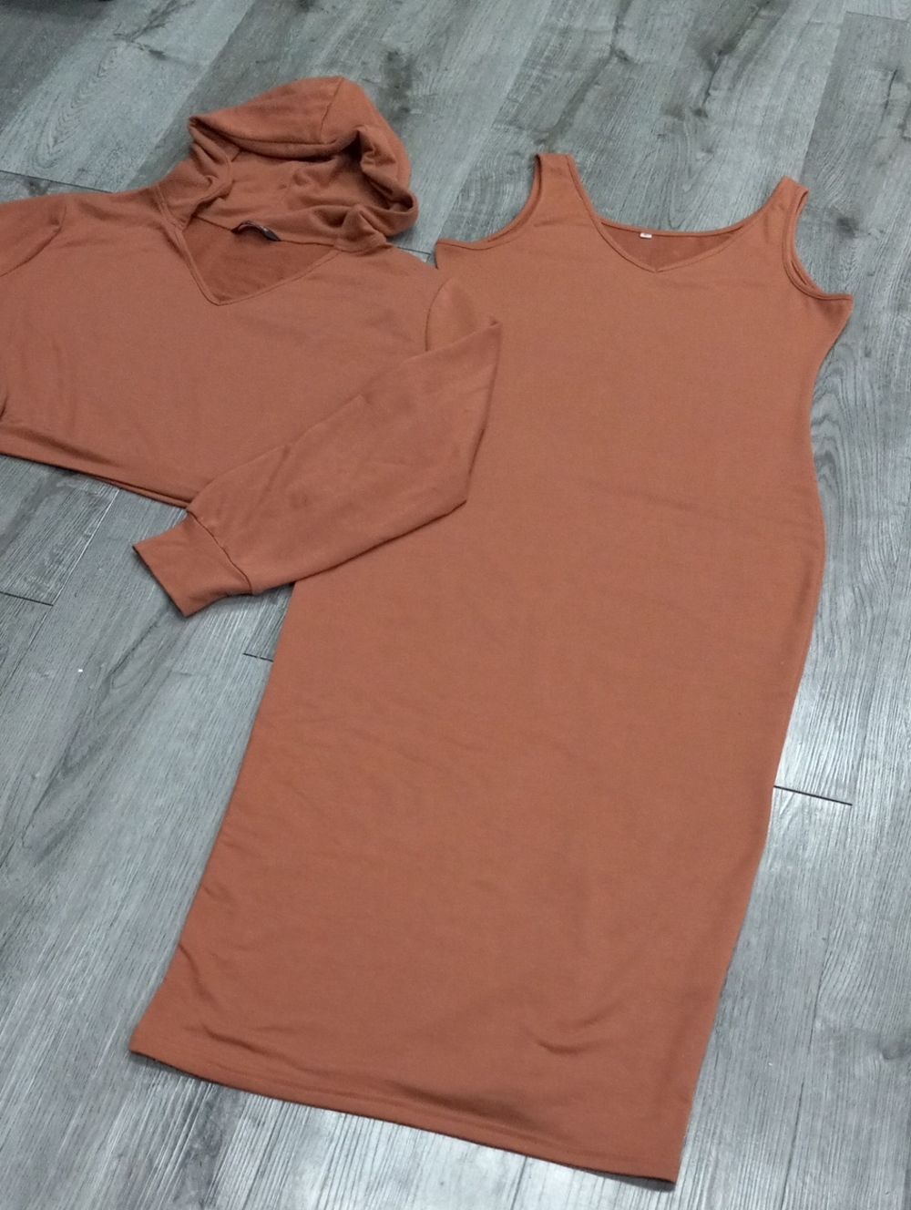 Chicme 2 Pc Dress. Sleeveless Dress - Long Sleeve Hoodie